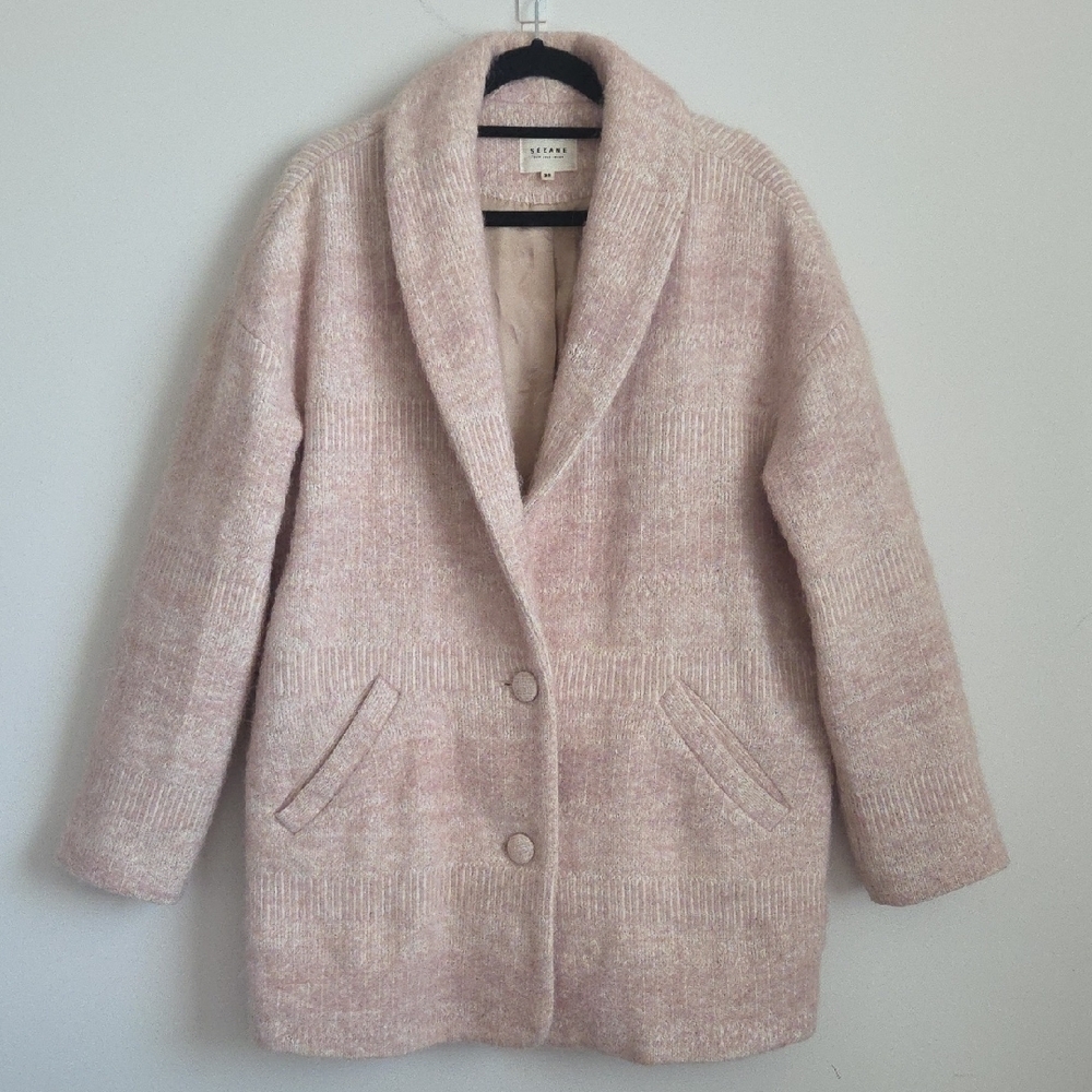 SÉZANE Pink Wool Blend Shawl Collar Coat Soft Rose Melange Size 38 M - Picture 4 of 15